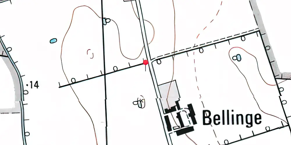Historisk kort over Bellinge (Falster) Trinbræt med Sidespor 