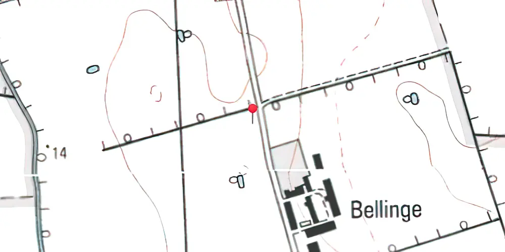 Historisk kort over Bellinge (Falster) Trinbræt med Sidespor 