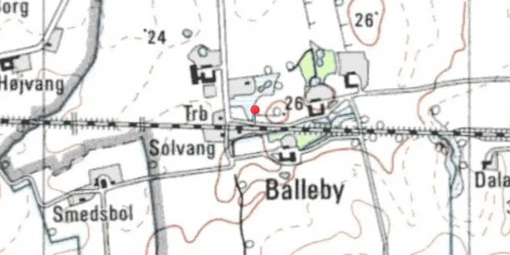 Historisk kort over Balleby Trinbræt med Sidespor