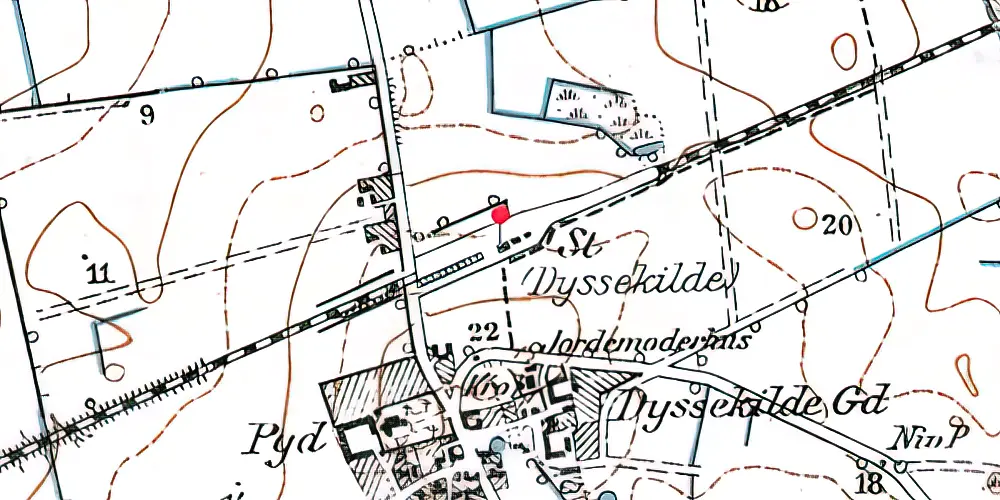 Historisk kort over Dyssekilde Station 