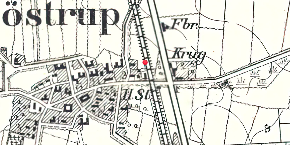 Historisk kort over Døstrup (Sønderjylland) Station 