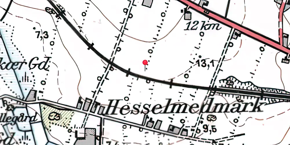 Historisk kort over Hesselmed Trinbræt