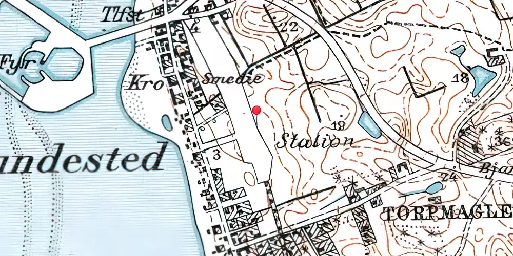 Historisk kort over Hundested Station