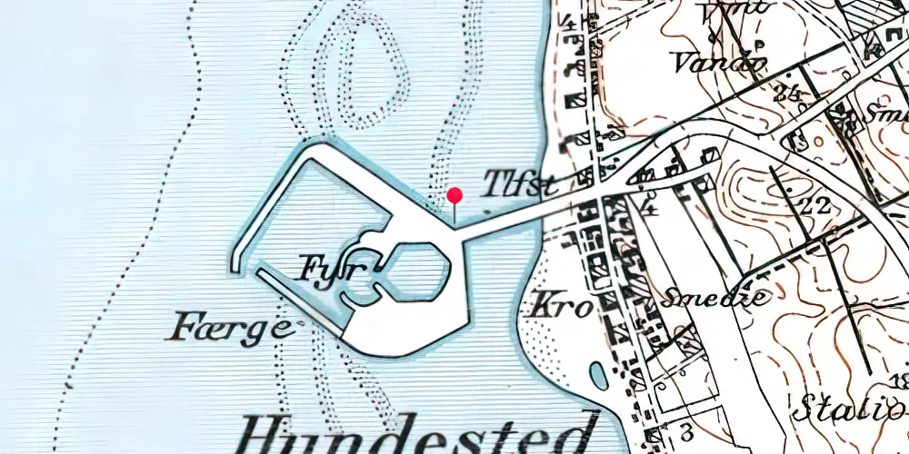 Historisk kort over Hundested Havn Trinbræt