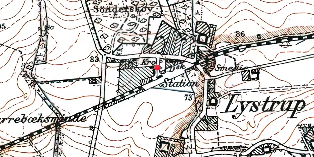 Historisk kort over Lystrup Trinbræt