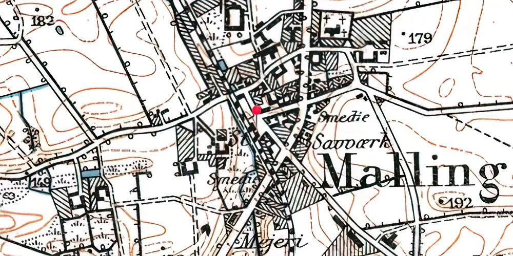 Historisk kort over Malling Station [1884-2016]