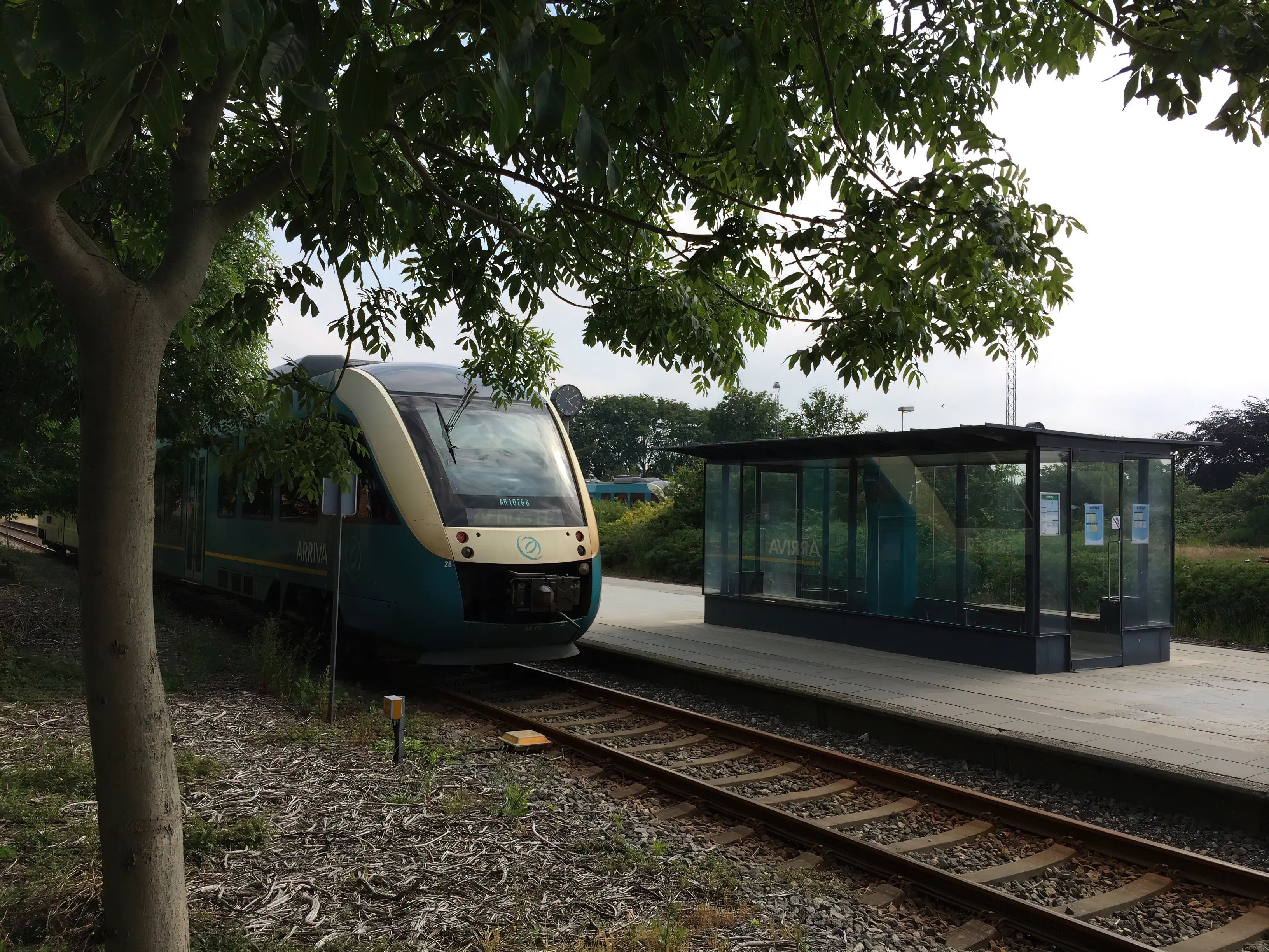 Billede af tog ud for Skjern Station.