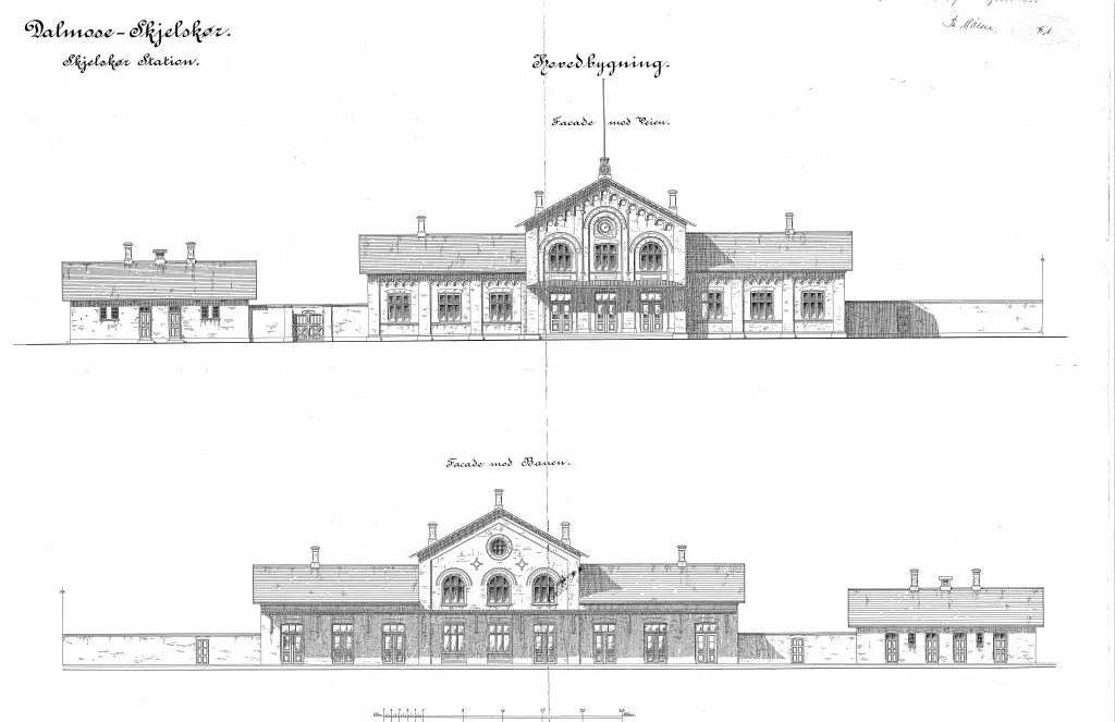 Tegning af Skælskør Station.