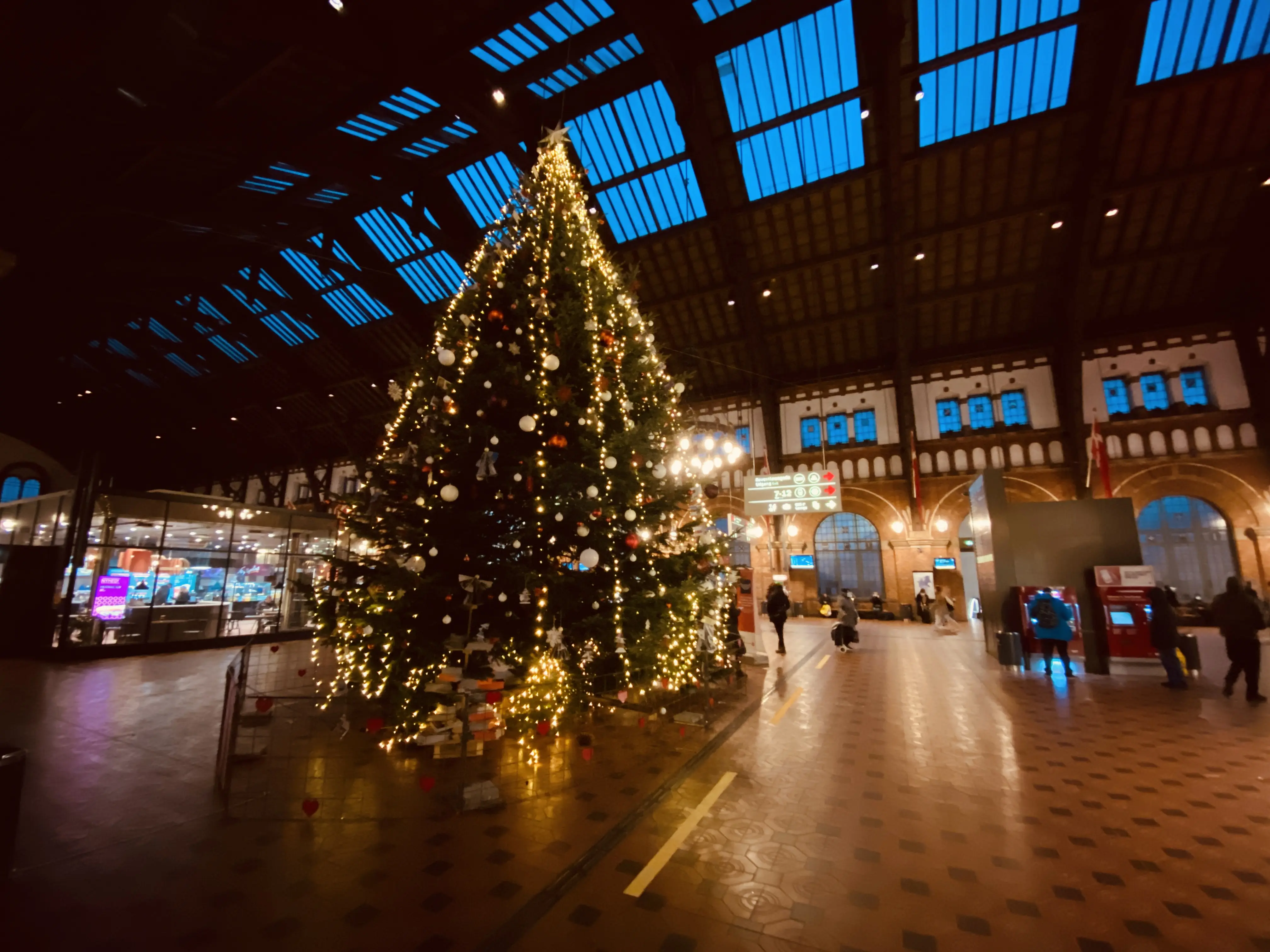 Billede af København Hovedbanegård med juletræ.