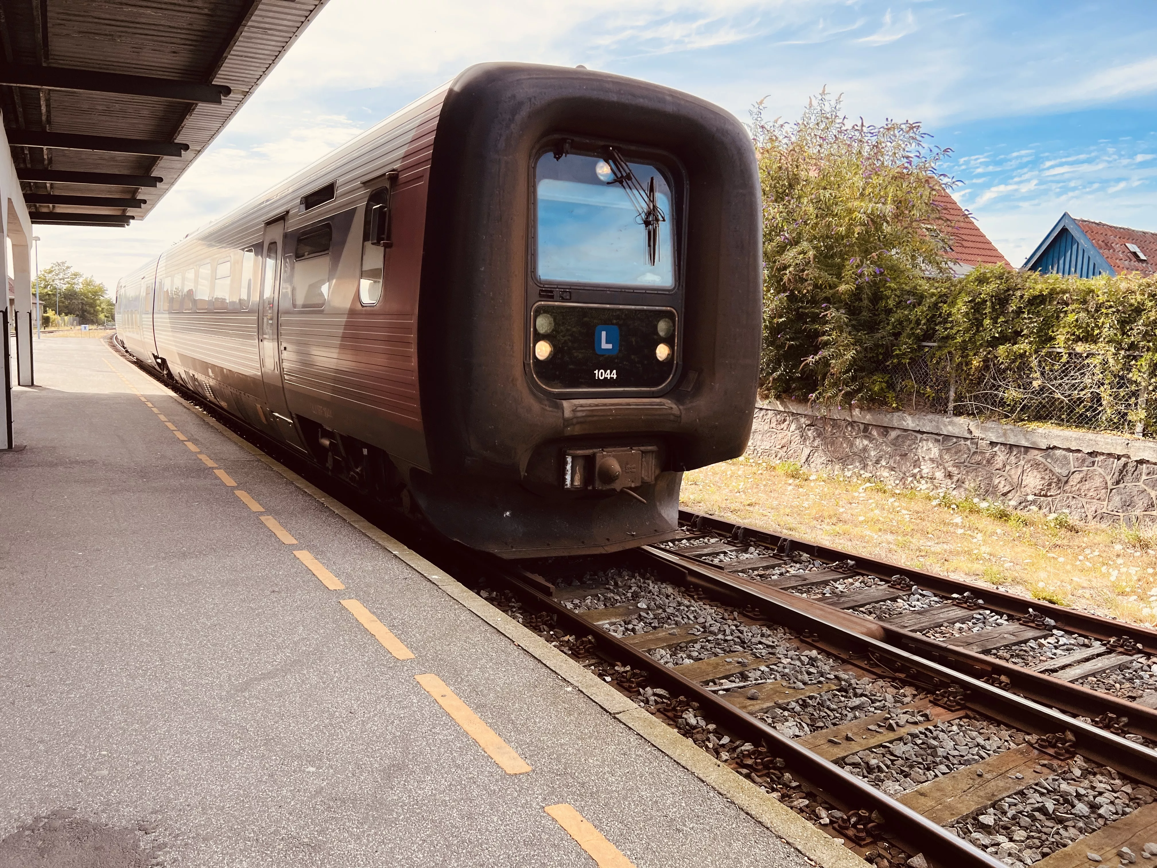 Billede af tog ud for Maribo Station.