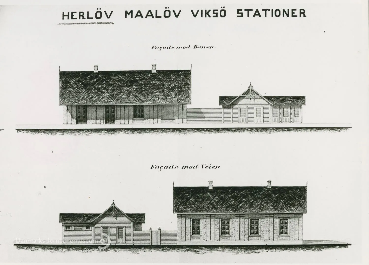 Tegning af Veksø Station.
