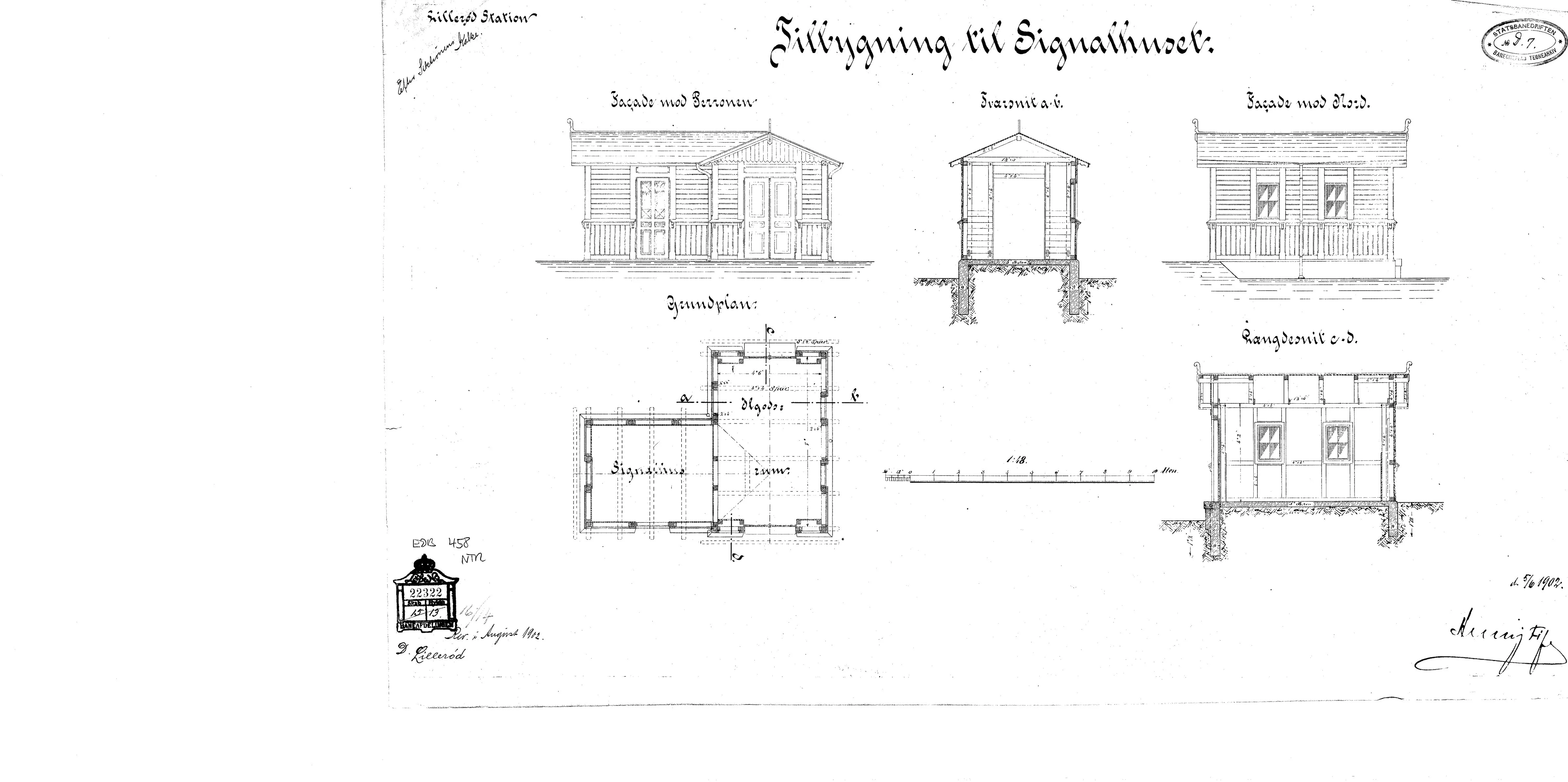 Tegning af Tilbygning til signalhuset ved Allerød Station.