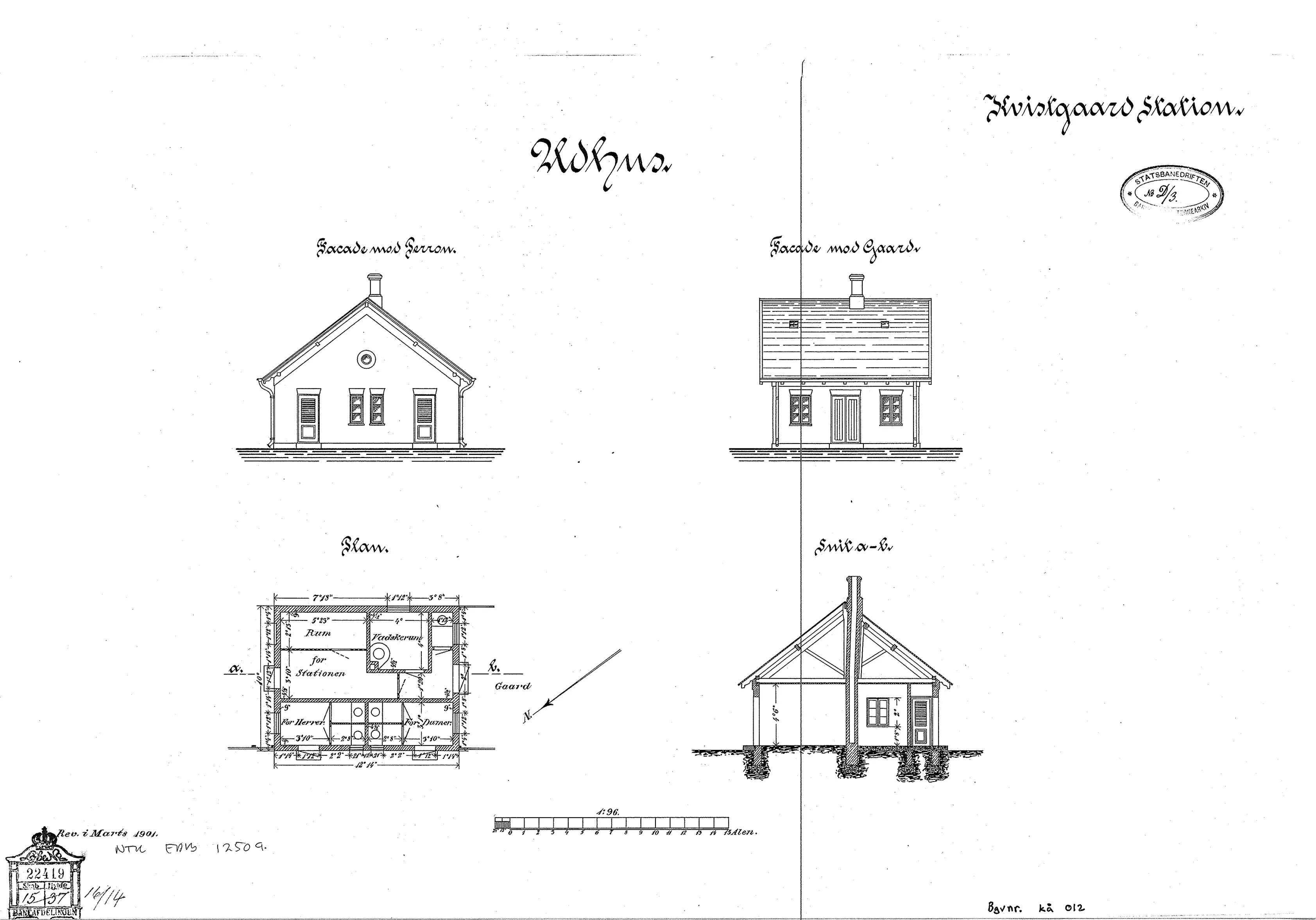 Tegning af Kvistgård Stations retirade.