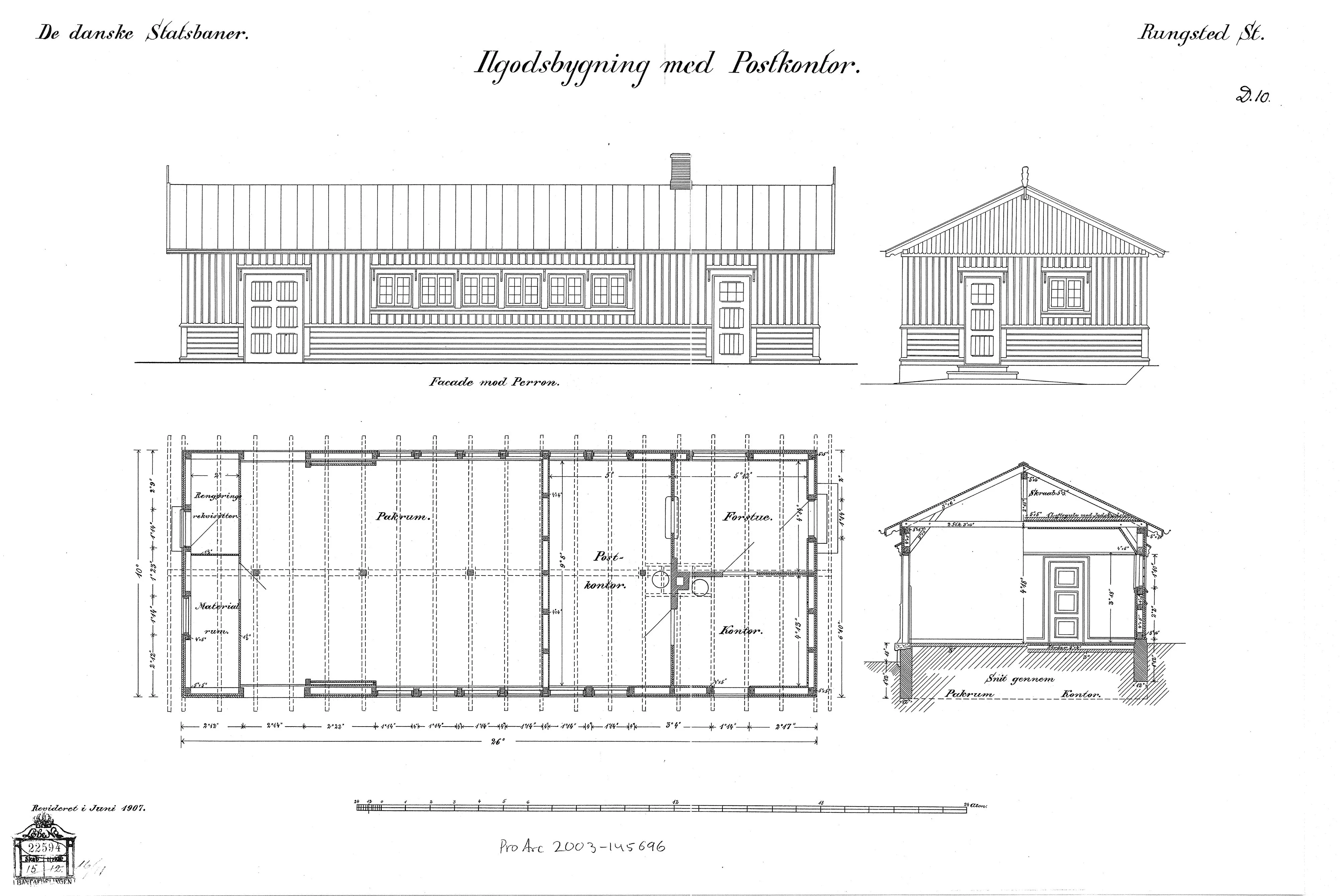 Tegning af Ilgodsbygning med postkontor ved Rungsted Kyst Station.