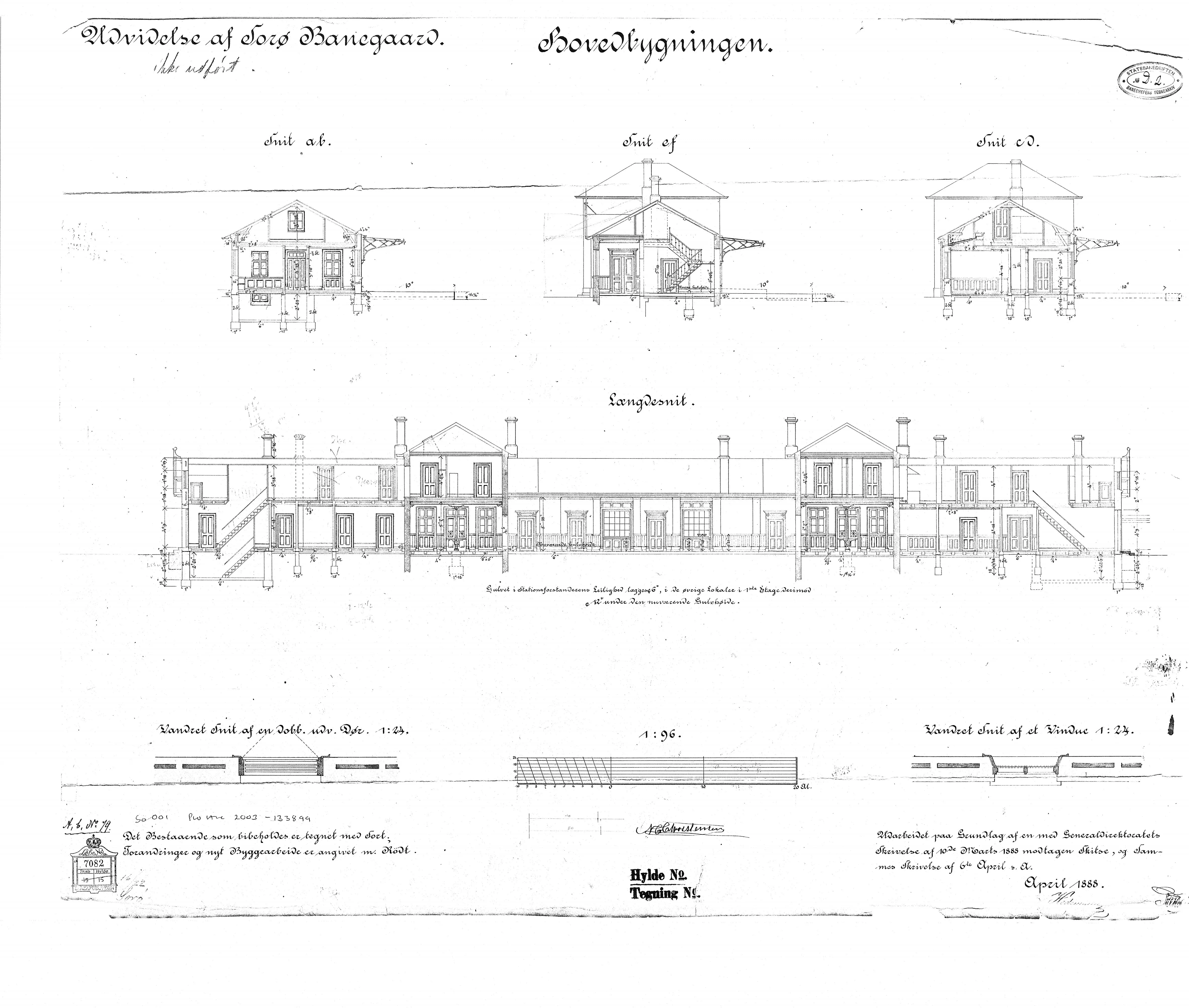 Tegning af Sorø Station - Udvidelse af stationsbygning.