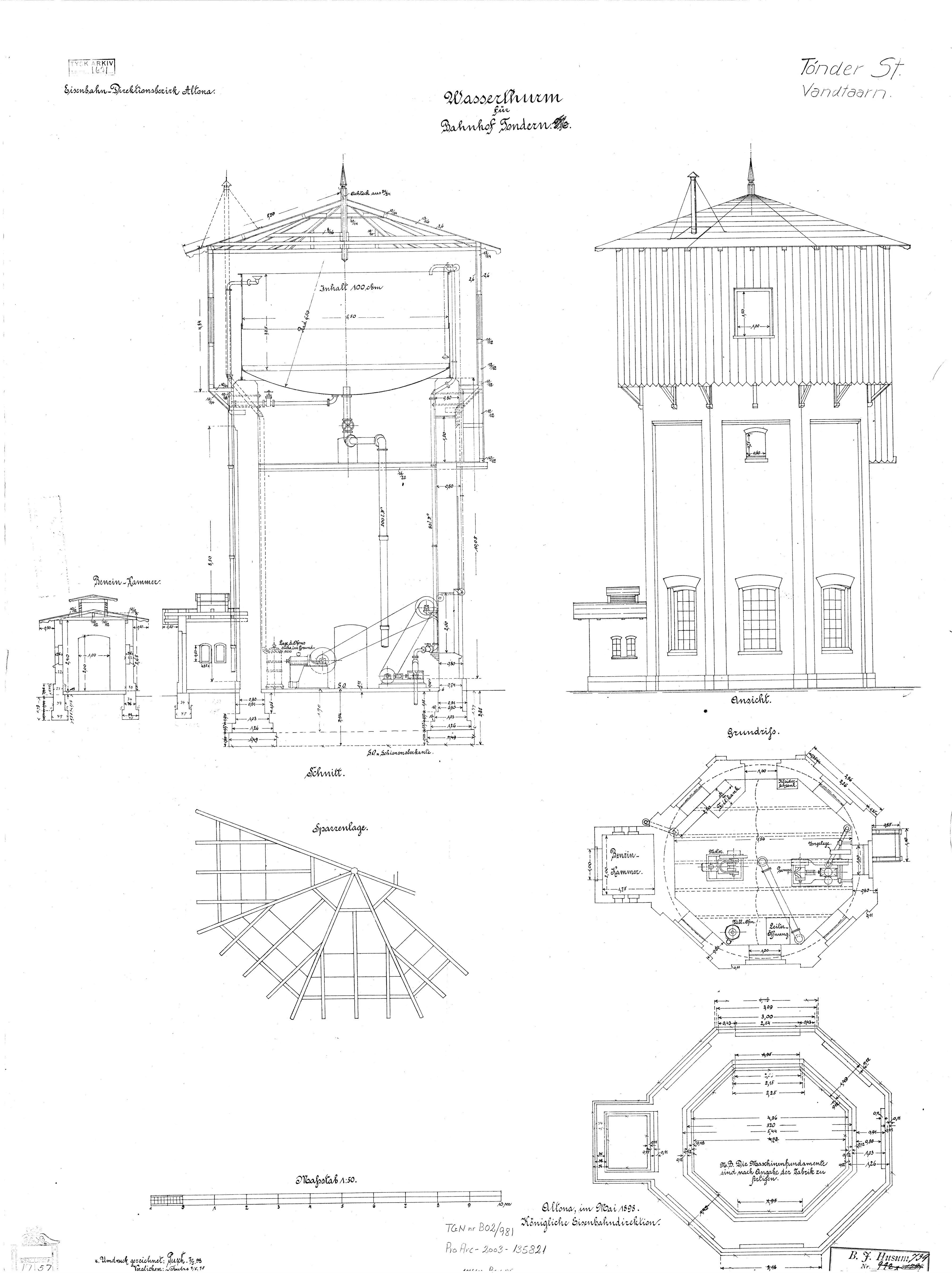 Tegning af Tønder H Stations vandtårn.