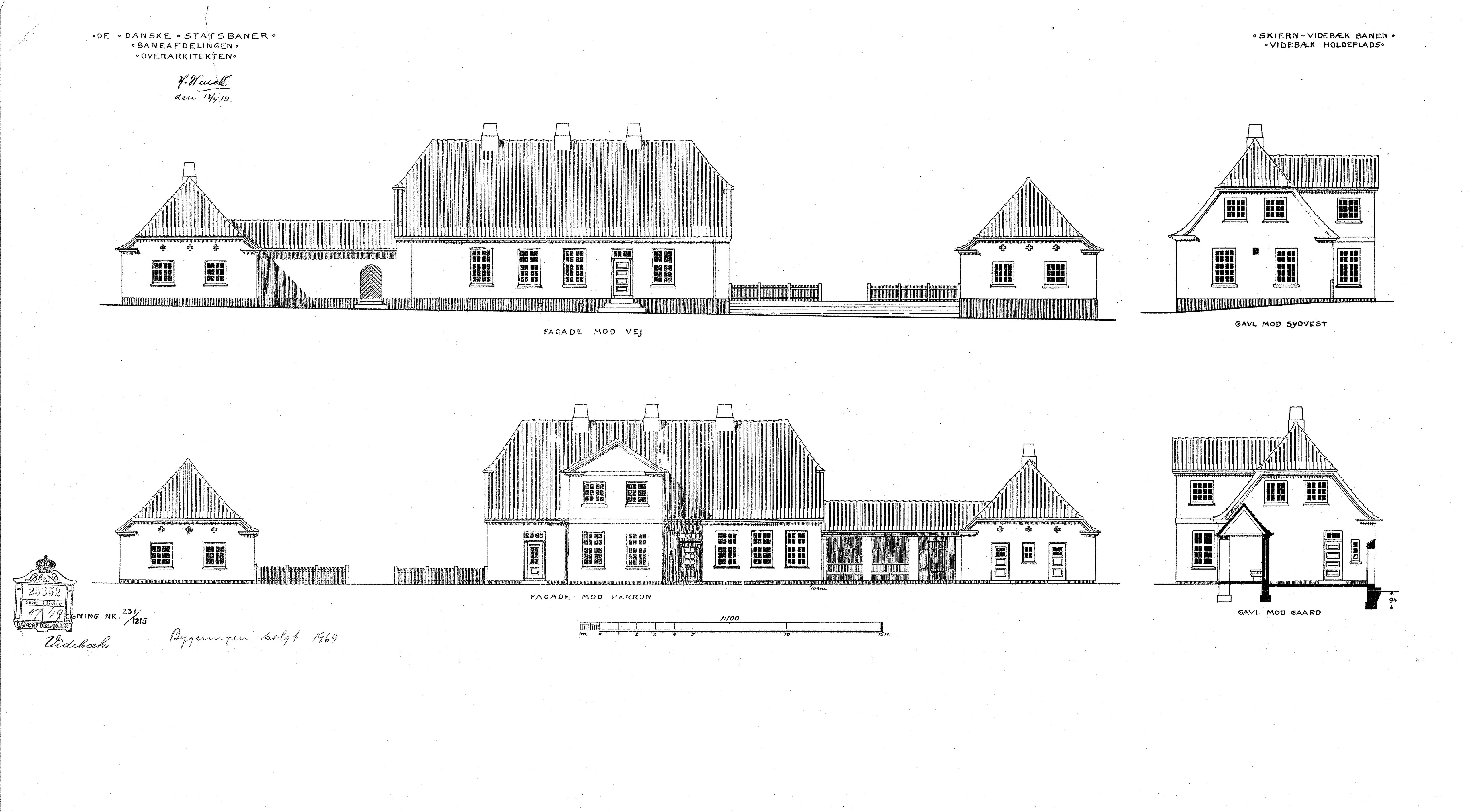 Tegning af Videbæk Station.