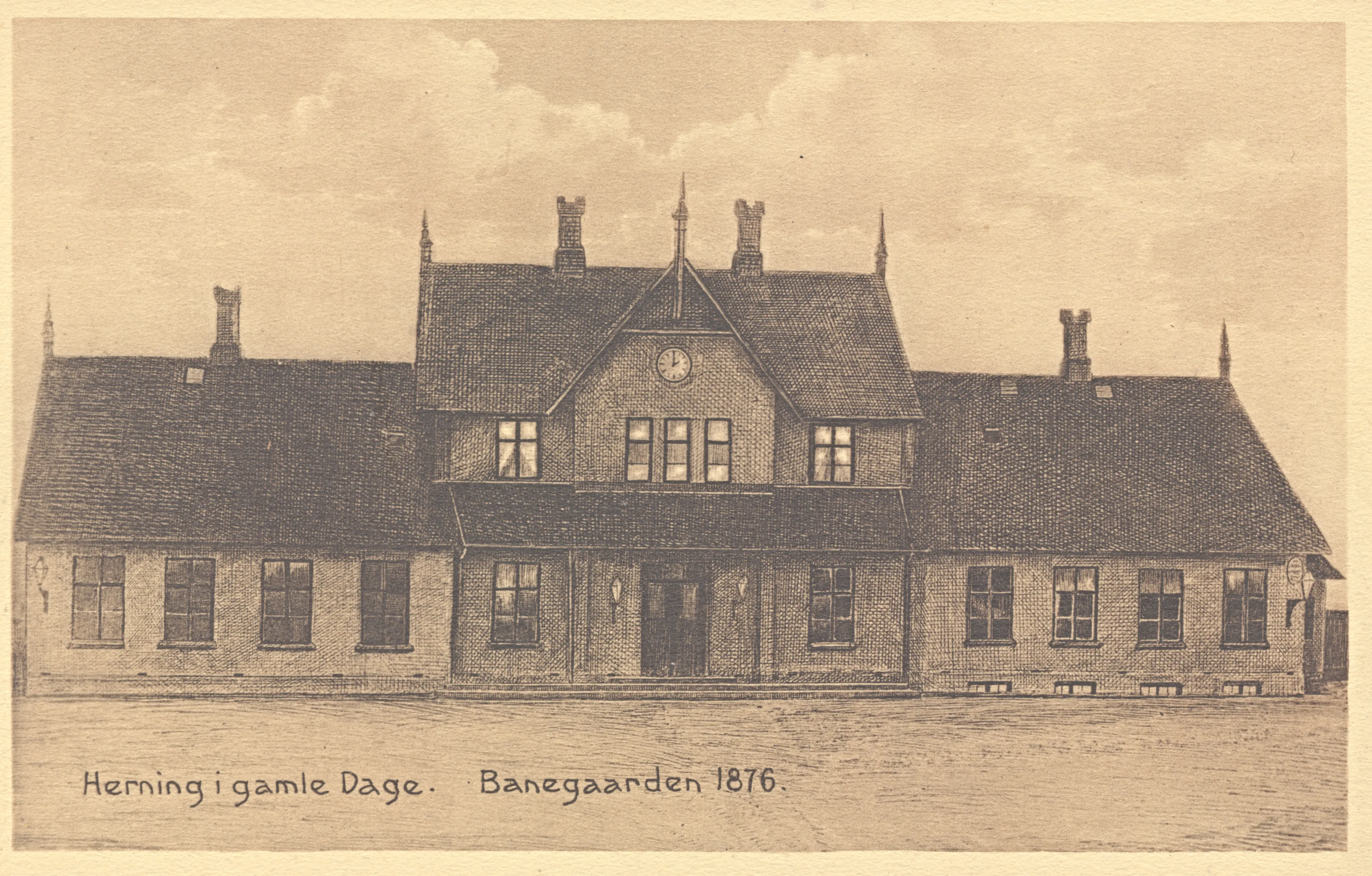 Postkort med Herning Station.