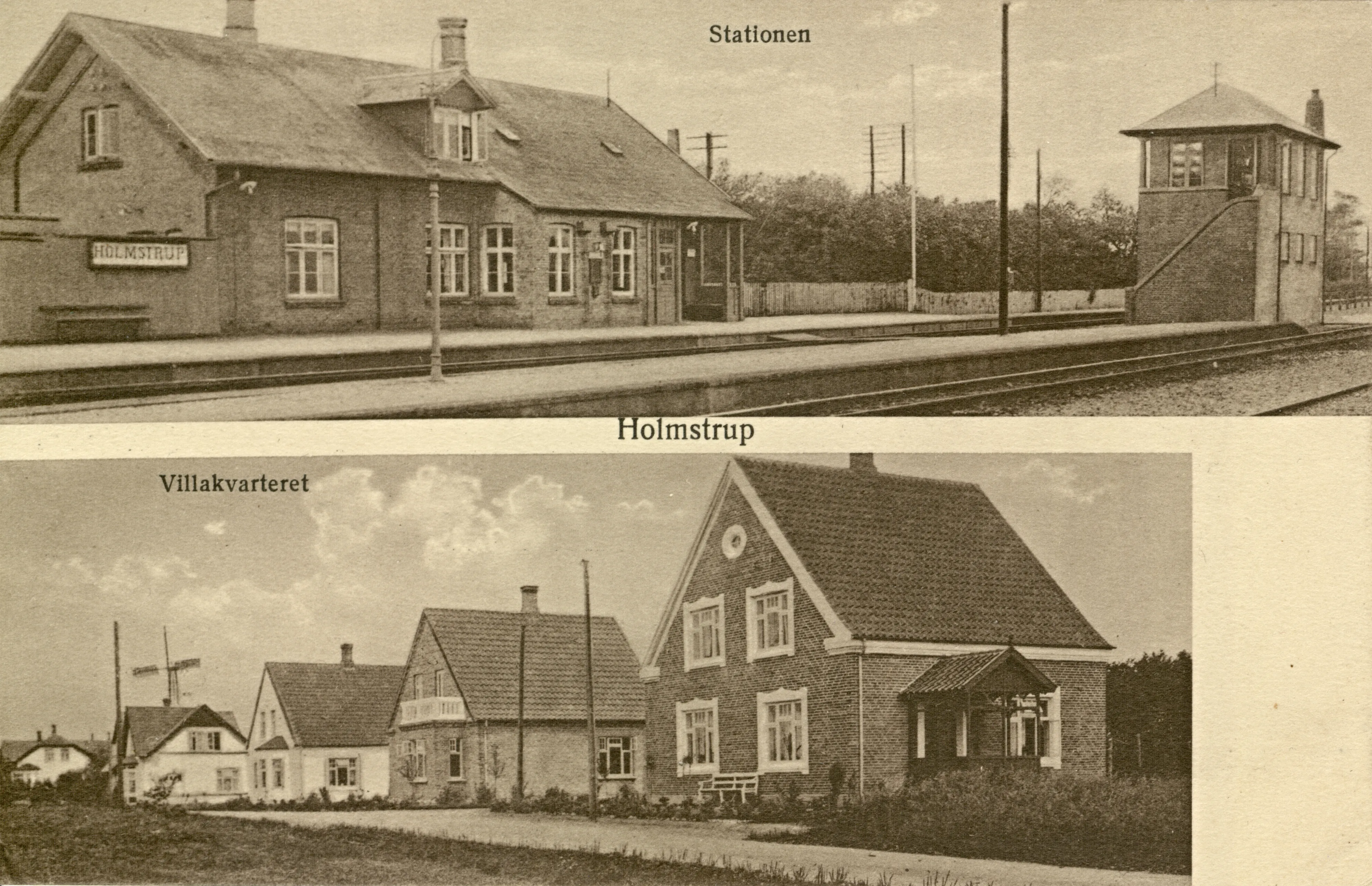 Postkort med Holmstrup Station.