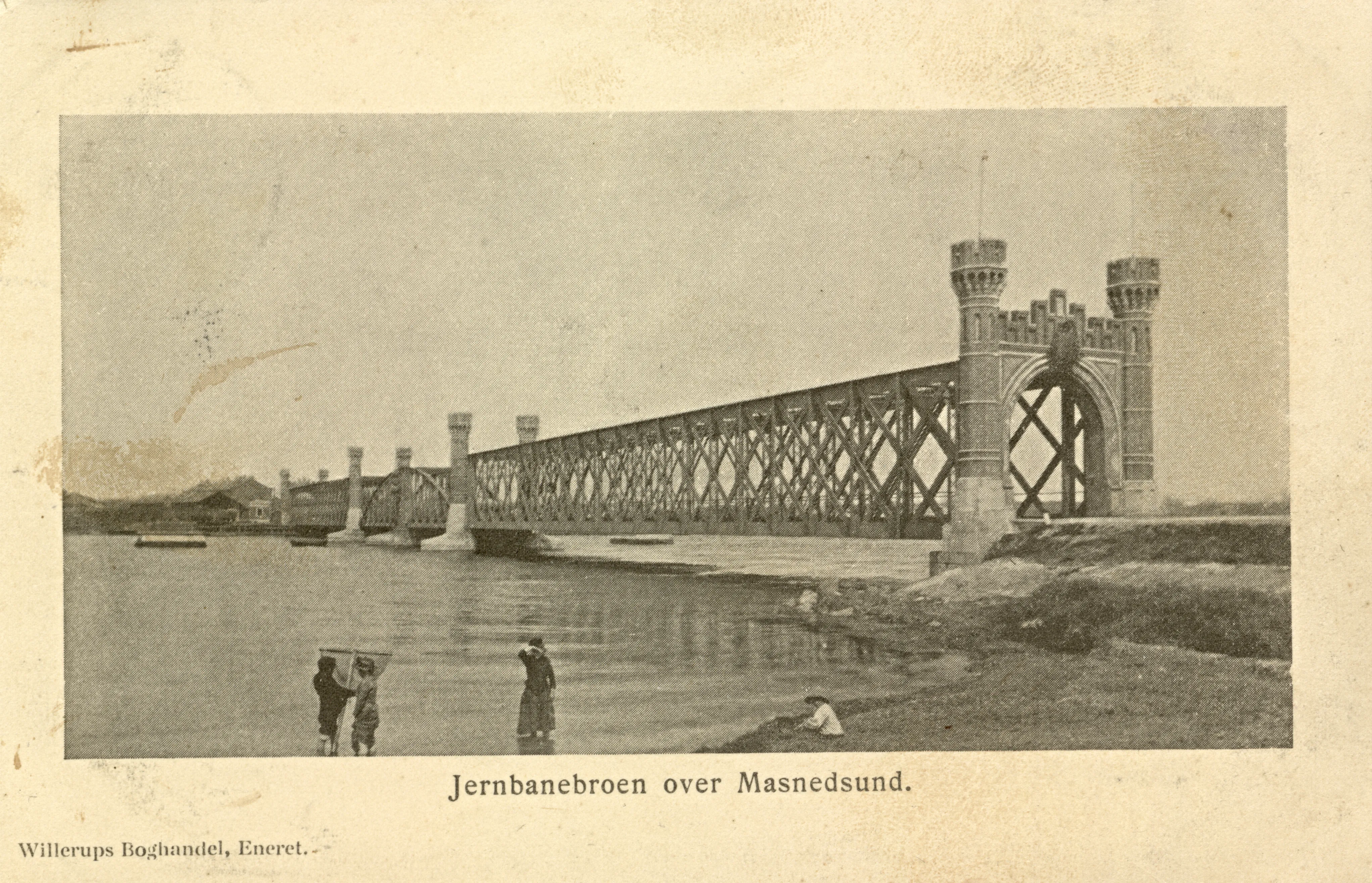 Postkort med Masnedsundbroen Jernbanebro.