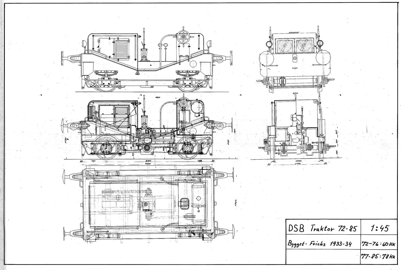 Tegning af DSB Traktor - Frichs årgang 1933.