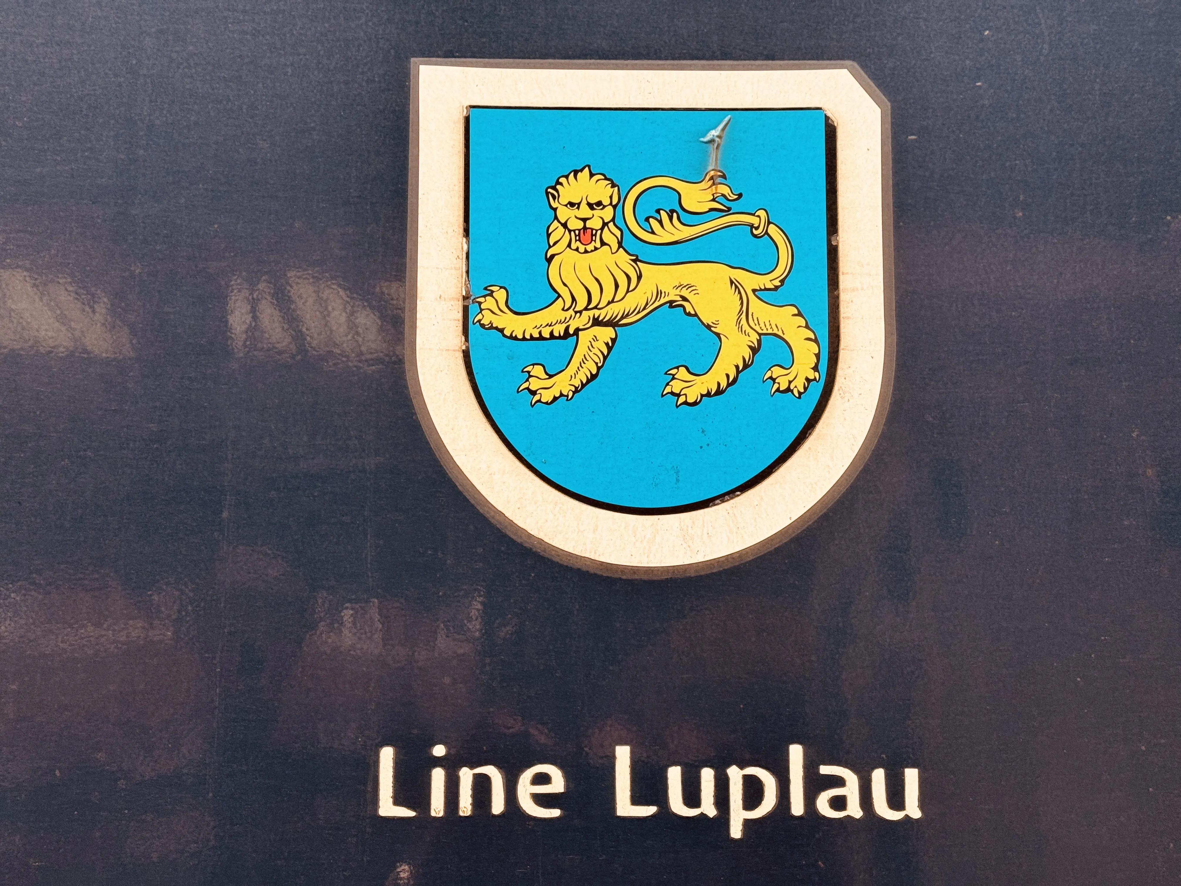 Billede af Vardes byvåben og navngivet "Line Luplau" på siden af DSB MF 5041 fotograferet ud for København Hovedbanegård.