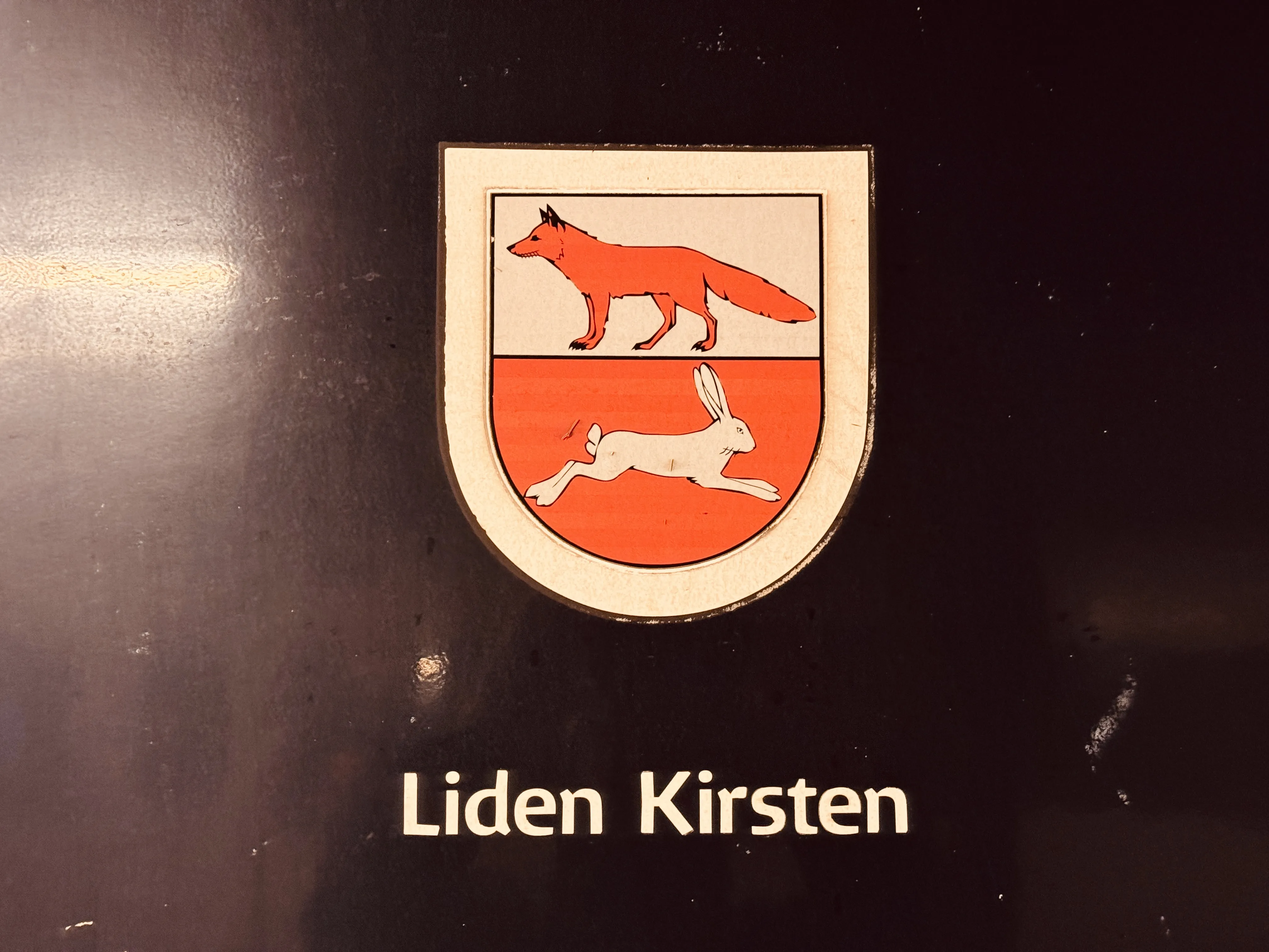 Billede af Hurup Thys byvåben og navngivet "Liden Kirsten" på siden af DSB MF 5049 fotograferet ud for København Hovedbanegård.