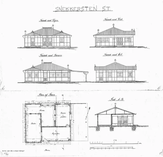 Tegning af Snekkersten Station.