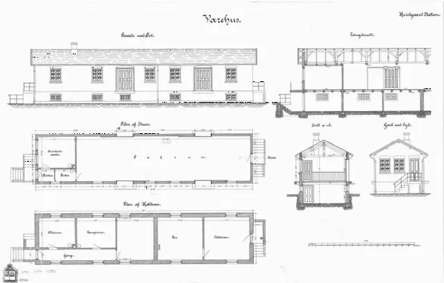 Tegning af Kvistgård Stations pakhus.