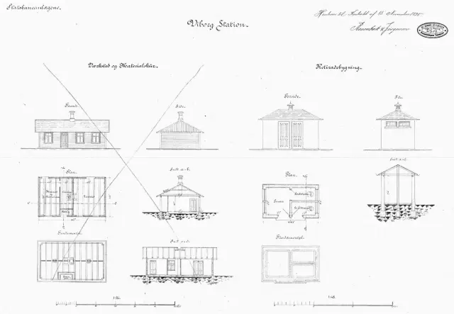 Tegning af  Viborg Stations retirade.