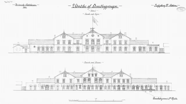 Tegning af Nykøbing Falster Station.