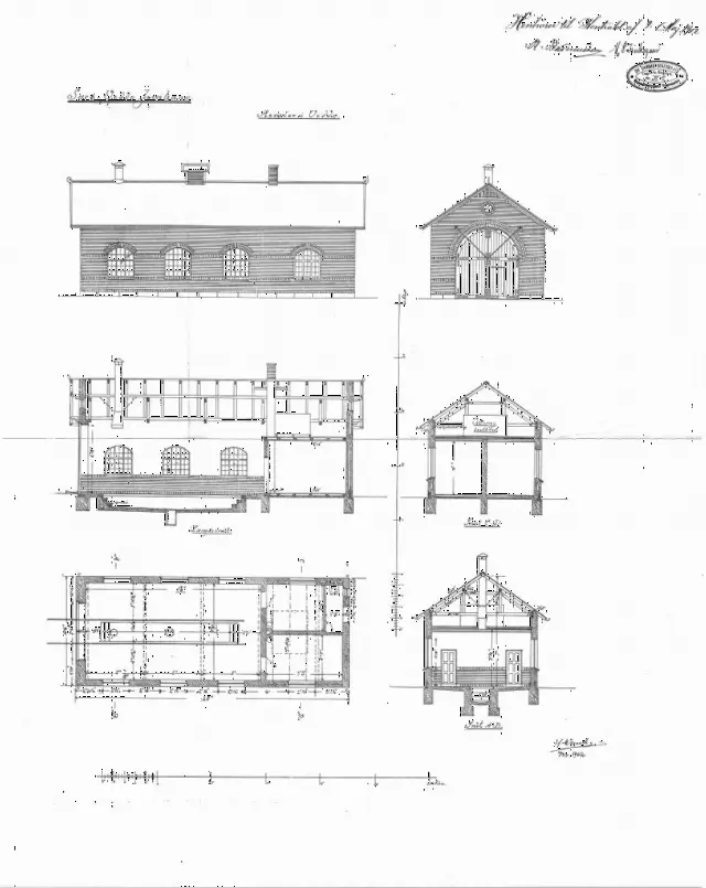 Tegning af Vedde Stations remise Sign.. H. Wenck.