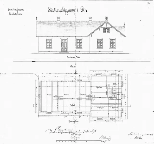 Tegning af  Pederstrup Station.