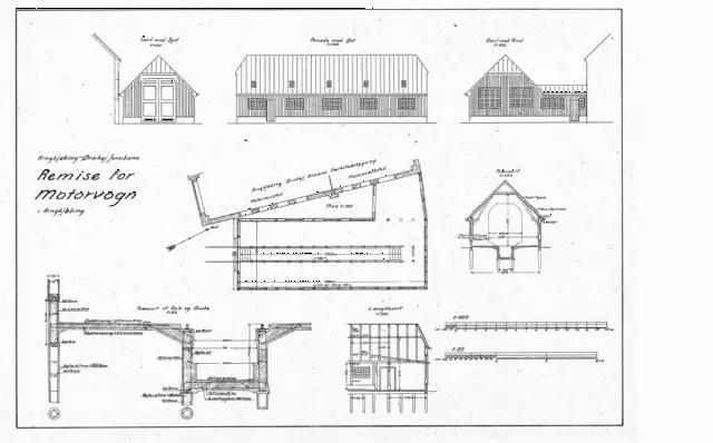 Tegning af  Ringkøbing Stations remise.