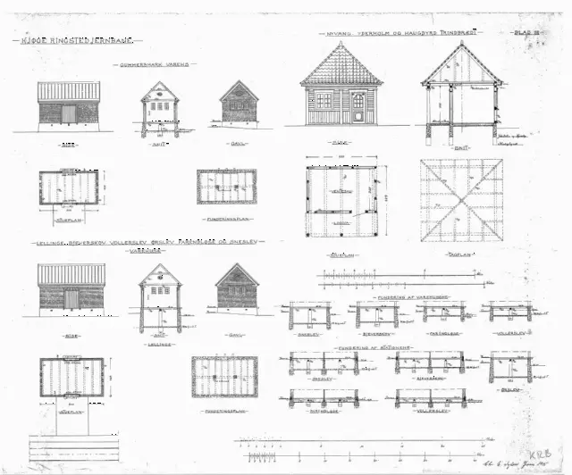 Tegning af Bjæverskov Stations pakhus Sign.: Chr. E. Sylow.