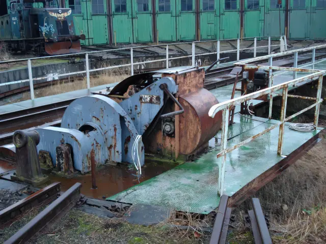 Billede af remiseområdet ved Gedser Station.