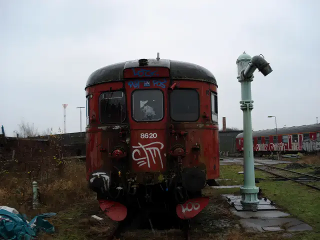 Billede af remiseområdet ved Gedser Station.