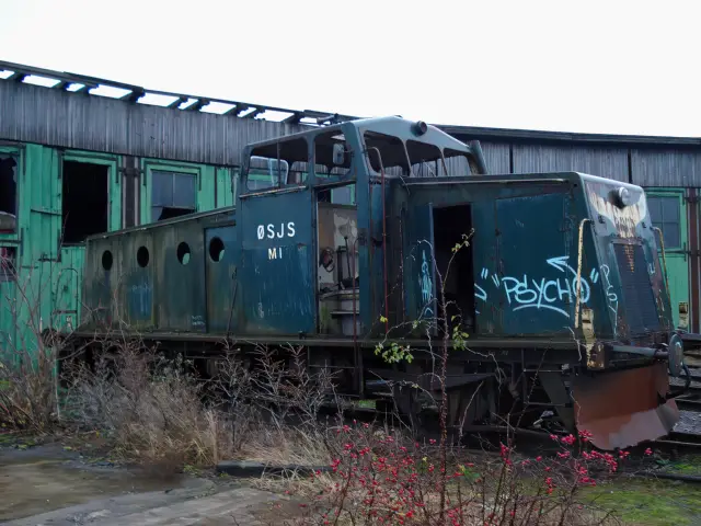 Billede af remiseområdet ved Gedser Station.