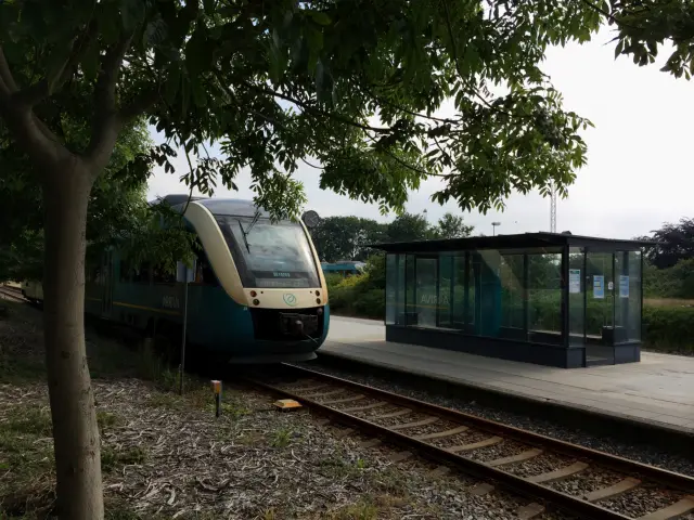 Billede af tog ud for Skjern Station.