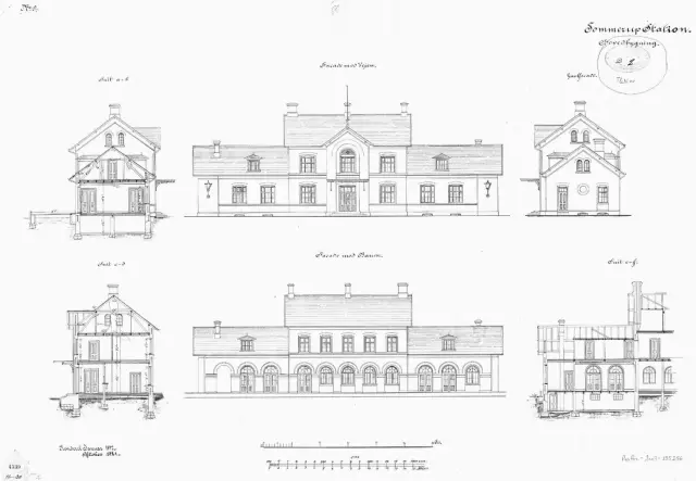 Tegning af Tommerup Station.