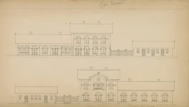 Tegning af Køge Station.