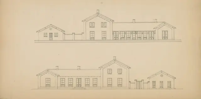 Tegning af Haslev Station.