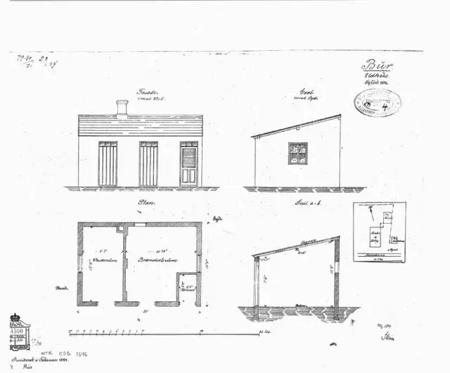 Tegning af Bur Billetsalgssteds Udhus opført 1893. Sign.: Stein.
