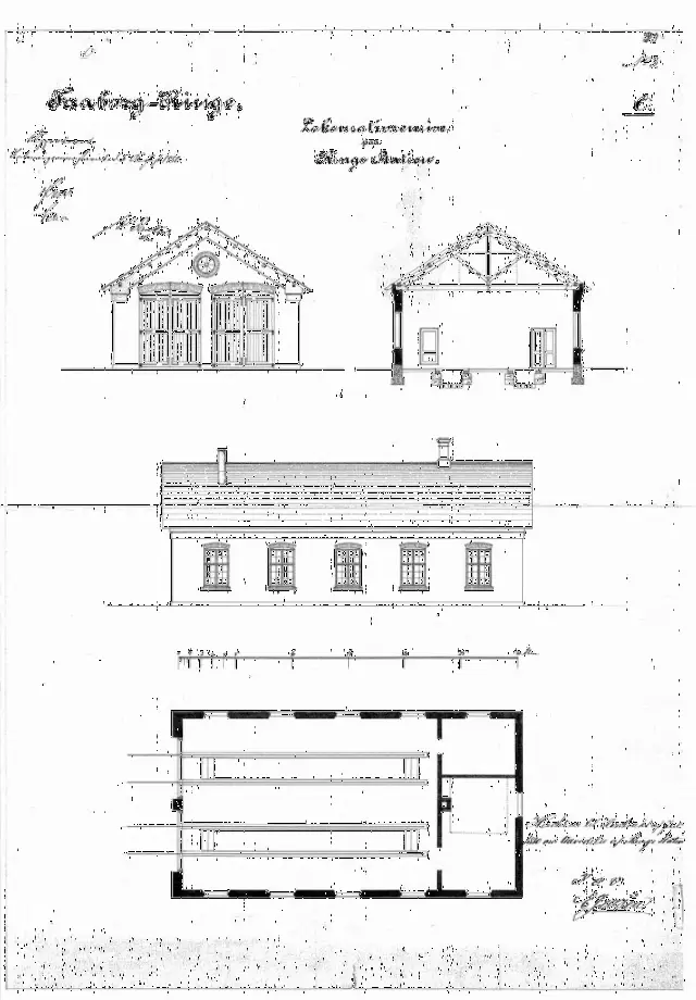 Tegning af Ringe Stations remise.