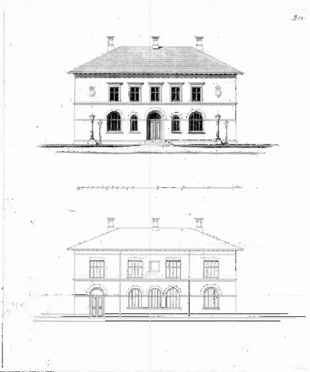 Tegning af Faaborg Stations Posthus.