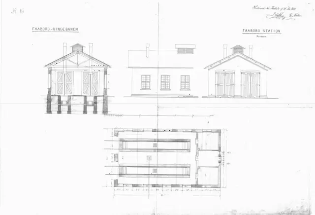 Tegning af Faaborg Stations remise.