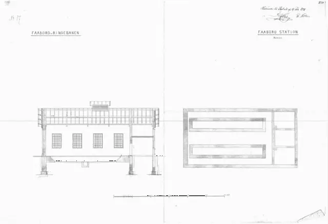 Tegning af Faaborg Stations remise.