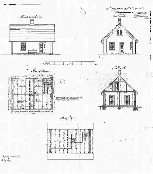Tegning af Højgård Billetsalgssted.