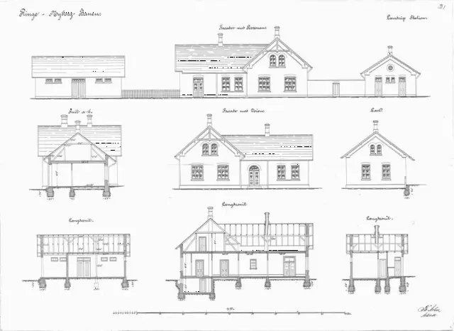 Tegning af Lamdrup Station.