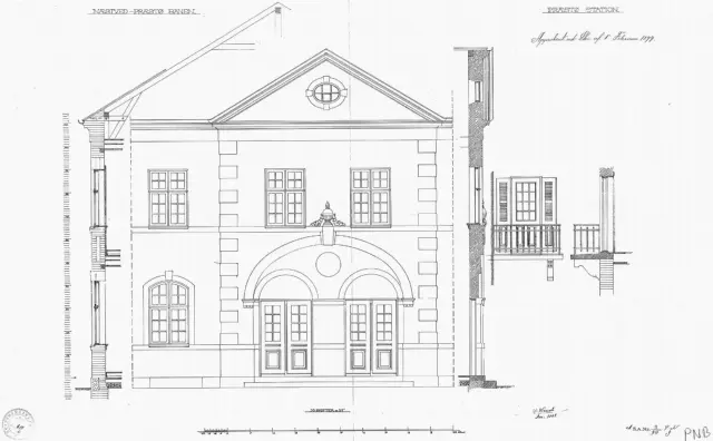 Tegning af Præstø Station.